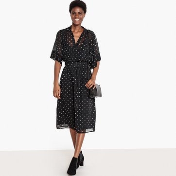 Vestido largo de lunares con cuello mao con botone LA REDOUTE COLLECTIONS