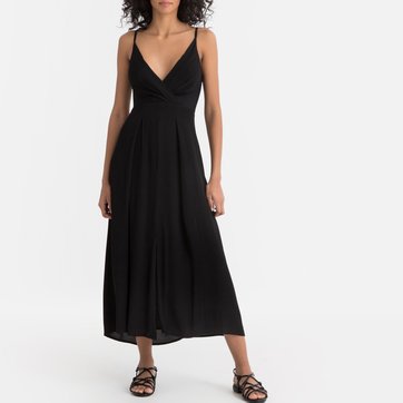 Vestido comprido de alças finas, laço atrás SEE U SOON