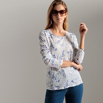 Camisola estampada, malha enrugada, mangas compridas Camisola estampada, malha enrugada, mangas compridas ANNE WEYBURN