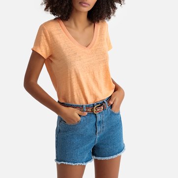 T-shirt em linho, decote em V, mangas curtas, Tojames SUD EXPRESS
