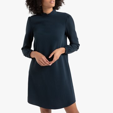Vestido recto con cuello alto con volante, de manga larga LA REDOUTE COLLECTIONS