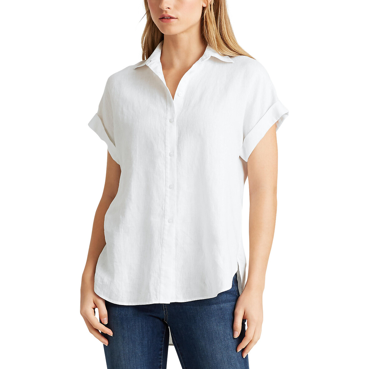 Linen short-sleeved shirt , white 