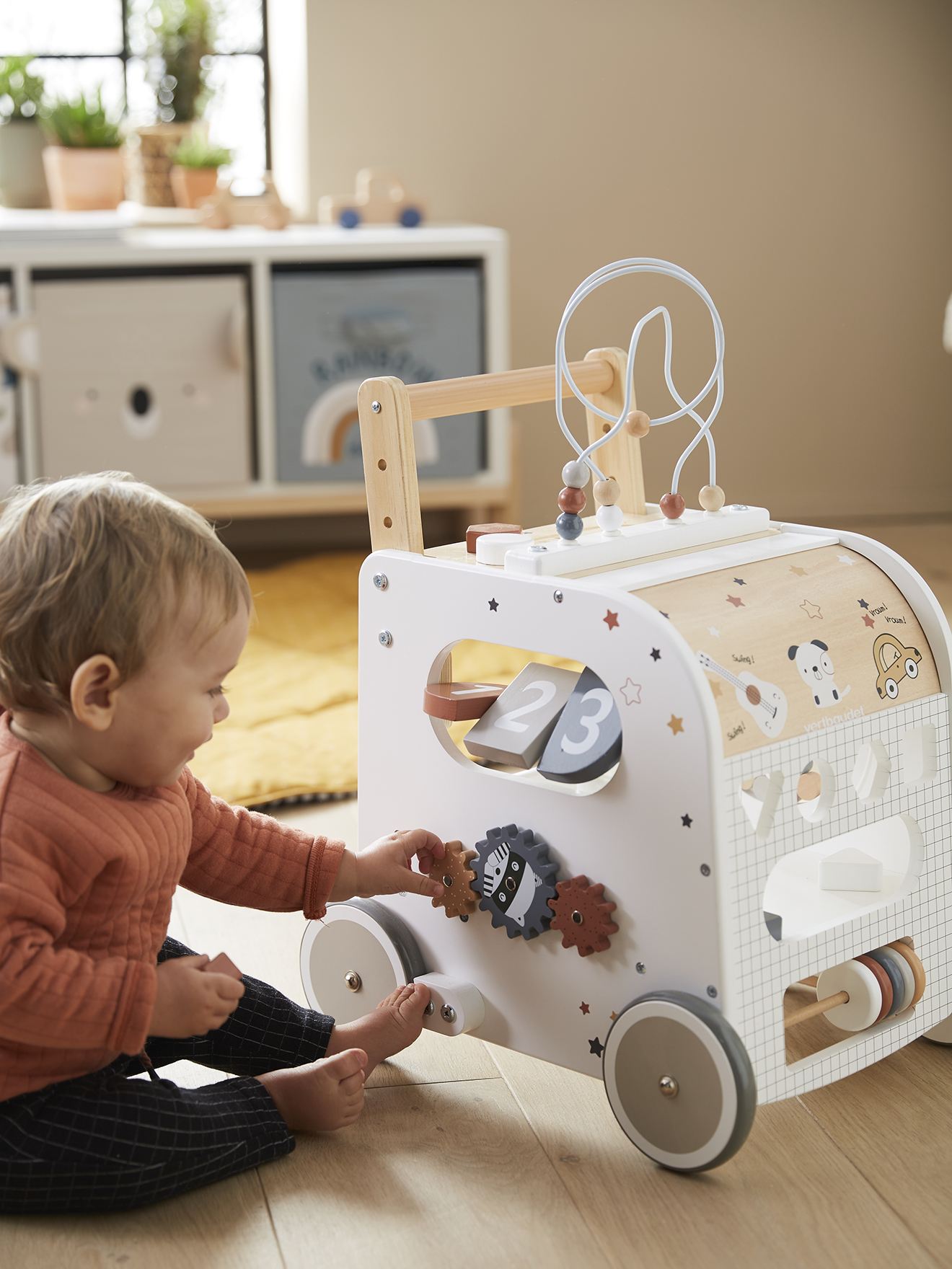 VERTBAUDET Chariot De Marche Bébé Avec Freins – Bois Savania 2 En 1 + Activités Ludiques (Dès 12 Mois)