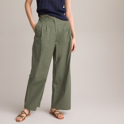Wide Leg Cropped Trousers in Cotton Poplin, Length 28.5" LA REDOUTE COLLECTIONS