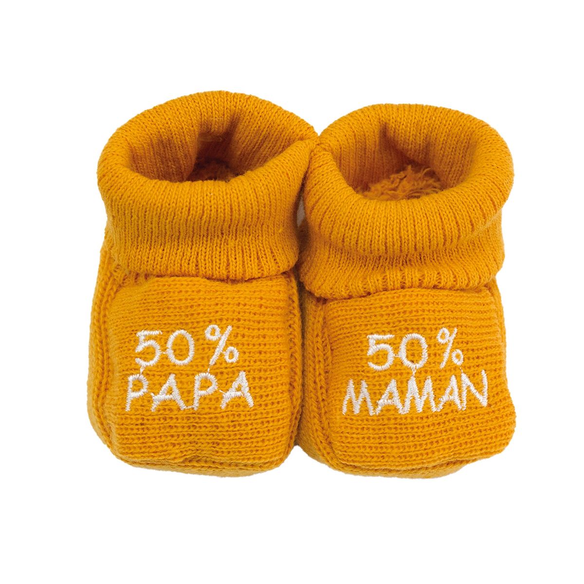 Chaussons bébé brodés '50% papa 50% maman' - HAPPY BABY - Blanc