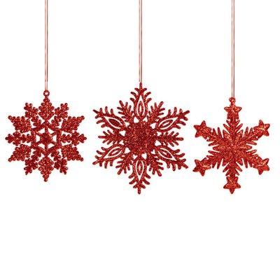 Set de 3 boules de Noël étoiles rouges à paillettes - 10cm WADIGA