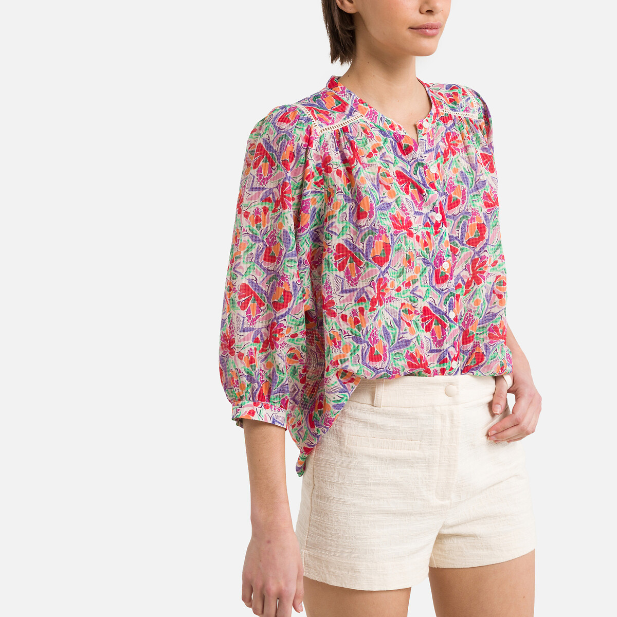 Amedee floral print blouse with v-neck, ecru print, Ba&Sh | La Redoute