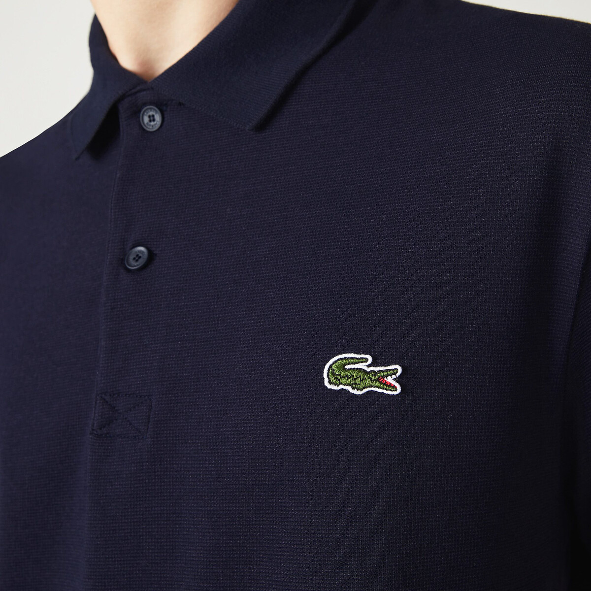 Short sleeve polo shirt in cotton mix with buttoned collar navy