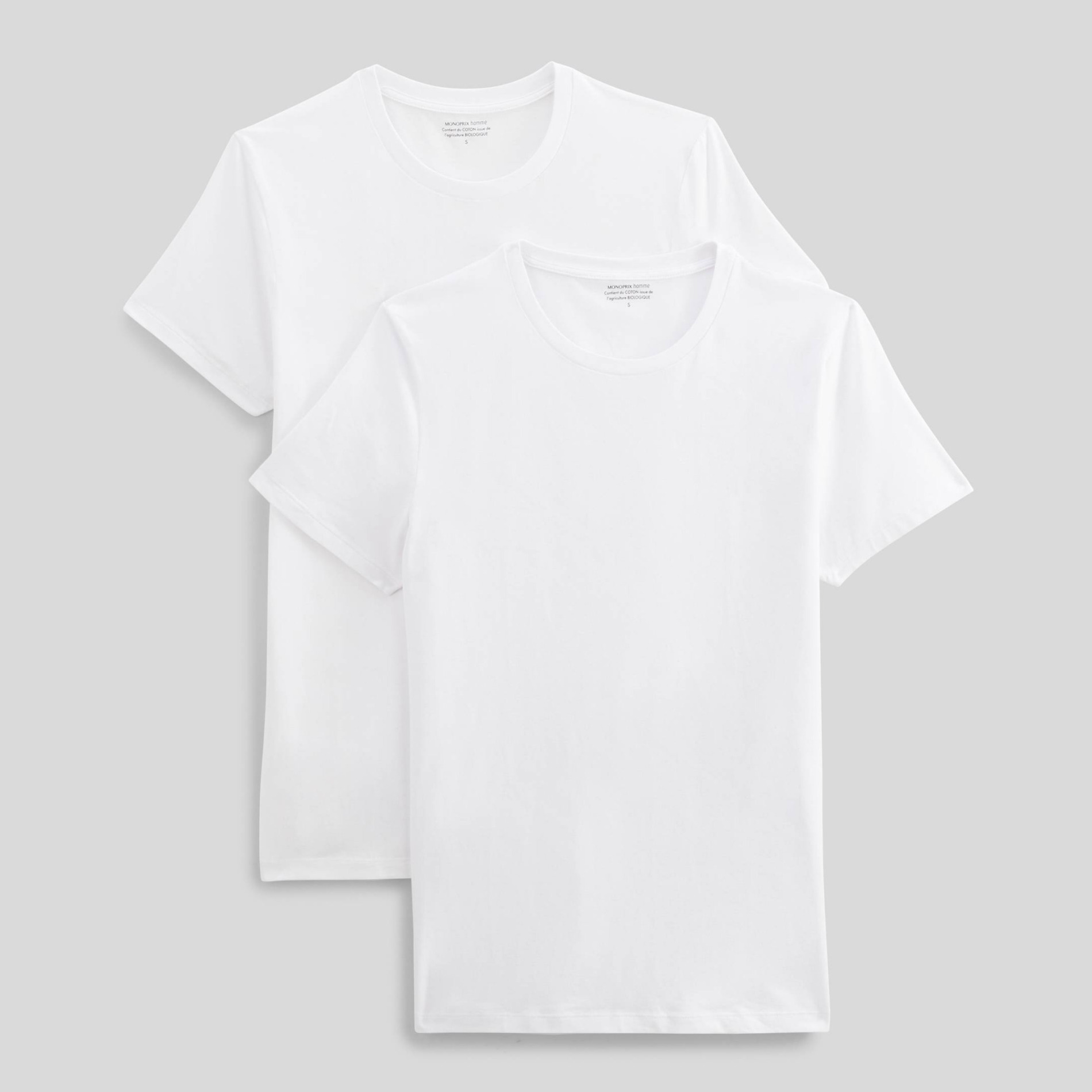 Lot de 2 t-shirts col rond en coton BIO GOTS, MONOPRIX