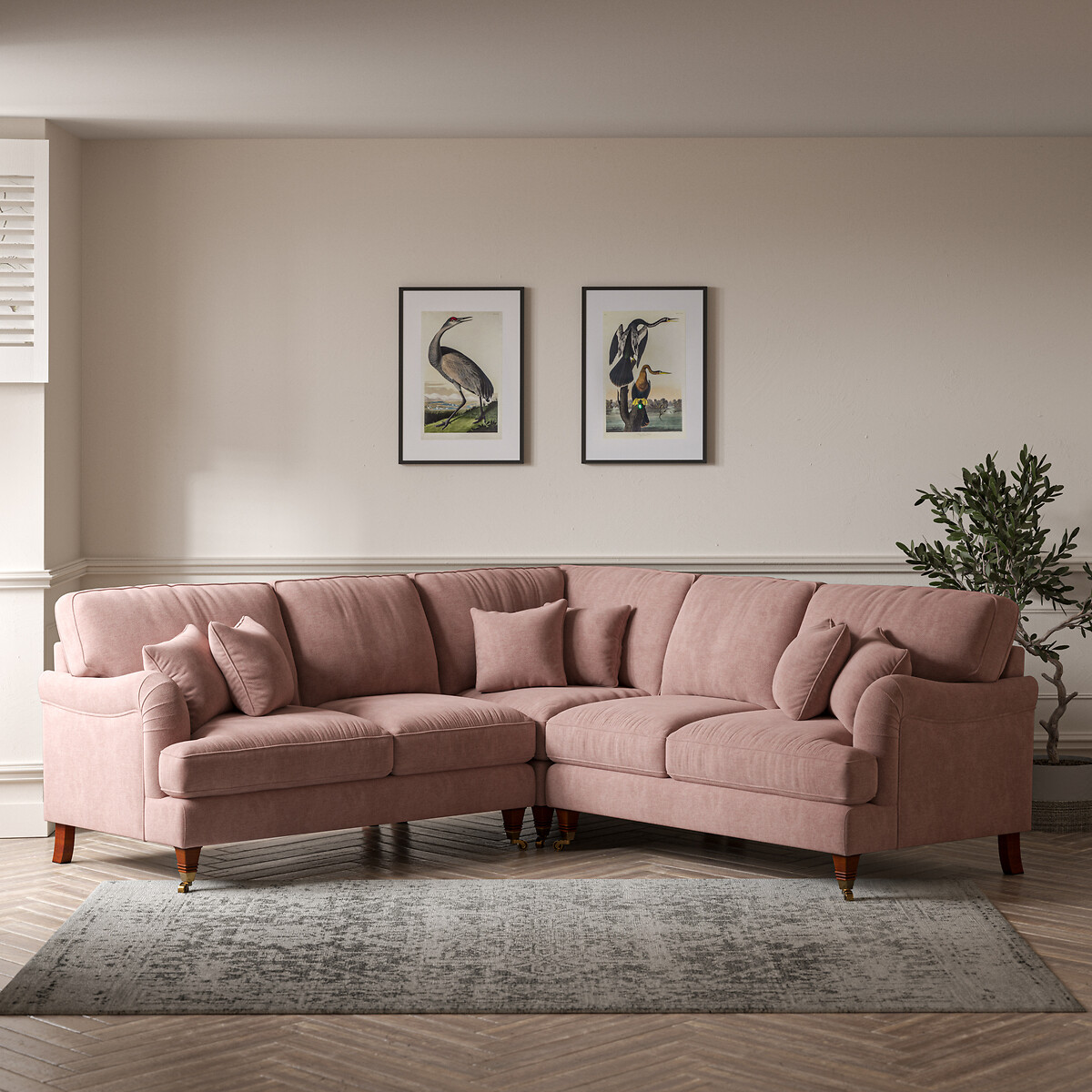 Emeline Soft Brushed Corner Sofa with Castor Legs, ÉDITÉ