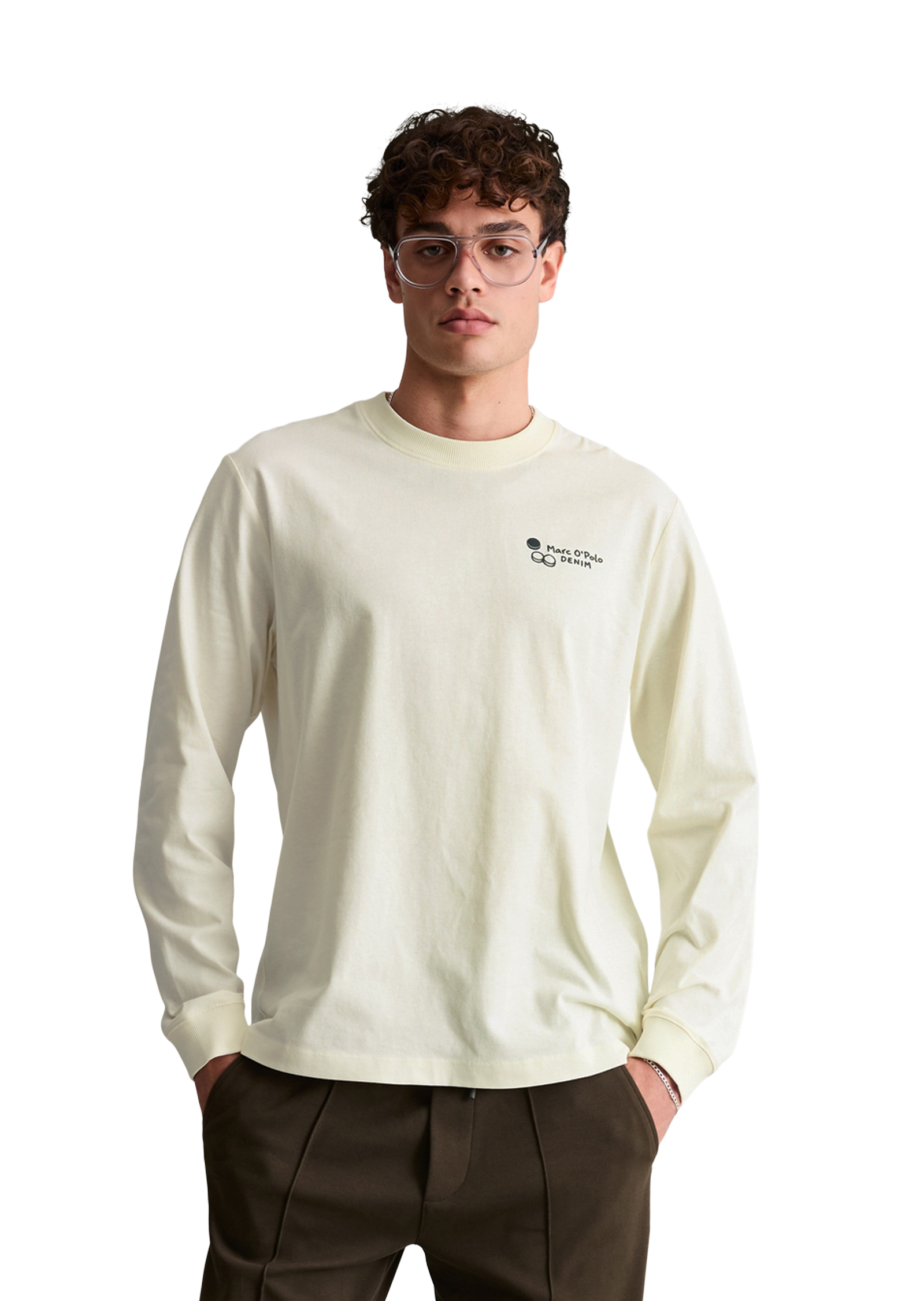 T-shirt à manches longues ample, en tissu épais avec un grand imprimé dans le dos, MARC O’POLO DENIM