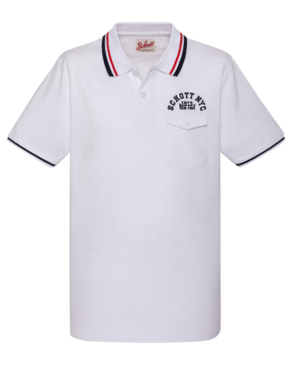 Polo shirt with flap pocket and tricolour trim, SCHOTT