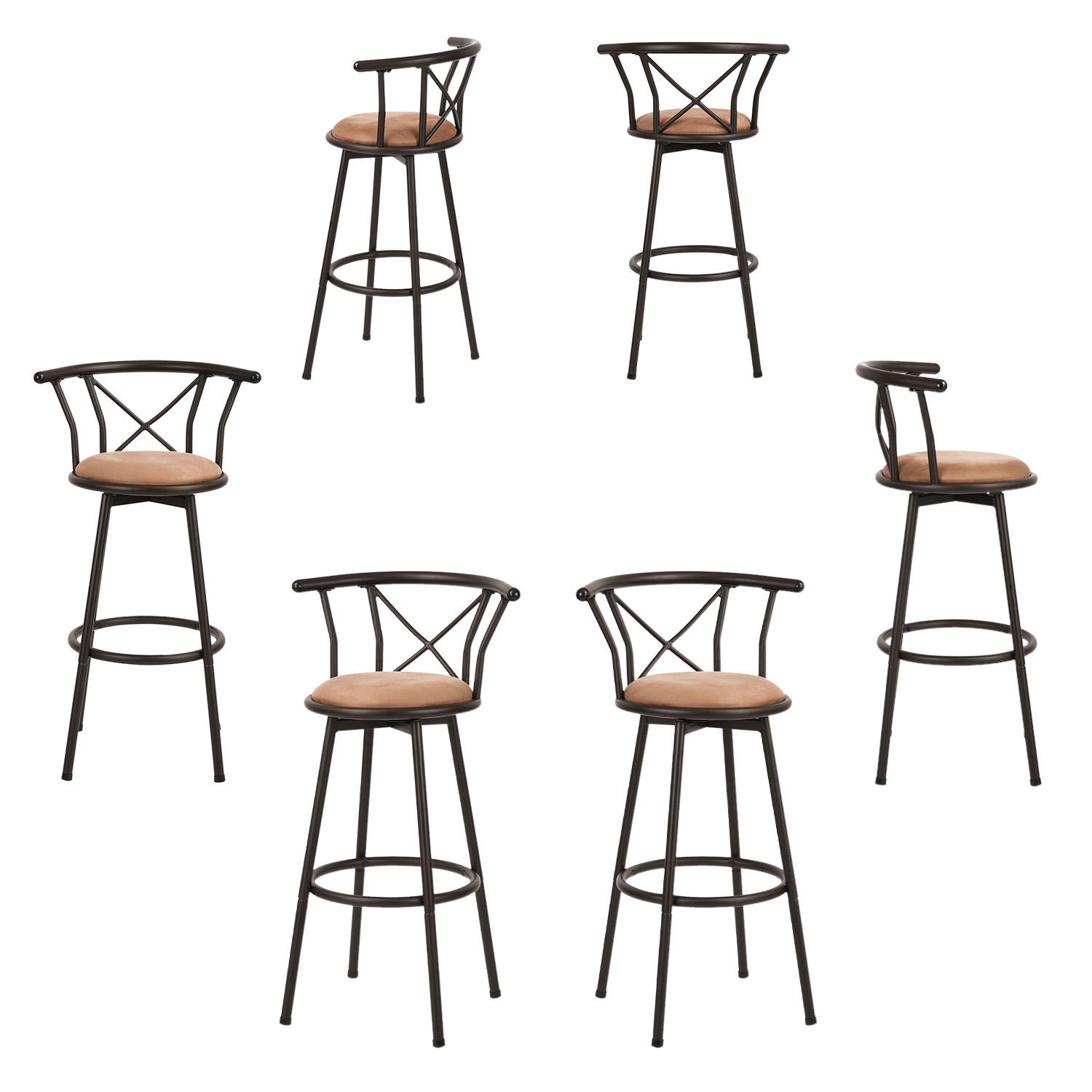 Lot de 6 tabourets de bar rotatif industriel, HAILEY, MEUBLES COSY