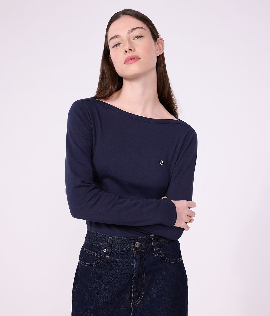 T-shirt Iconique col amiral en coton, manches longues, PETIT BATEAU