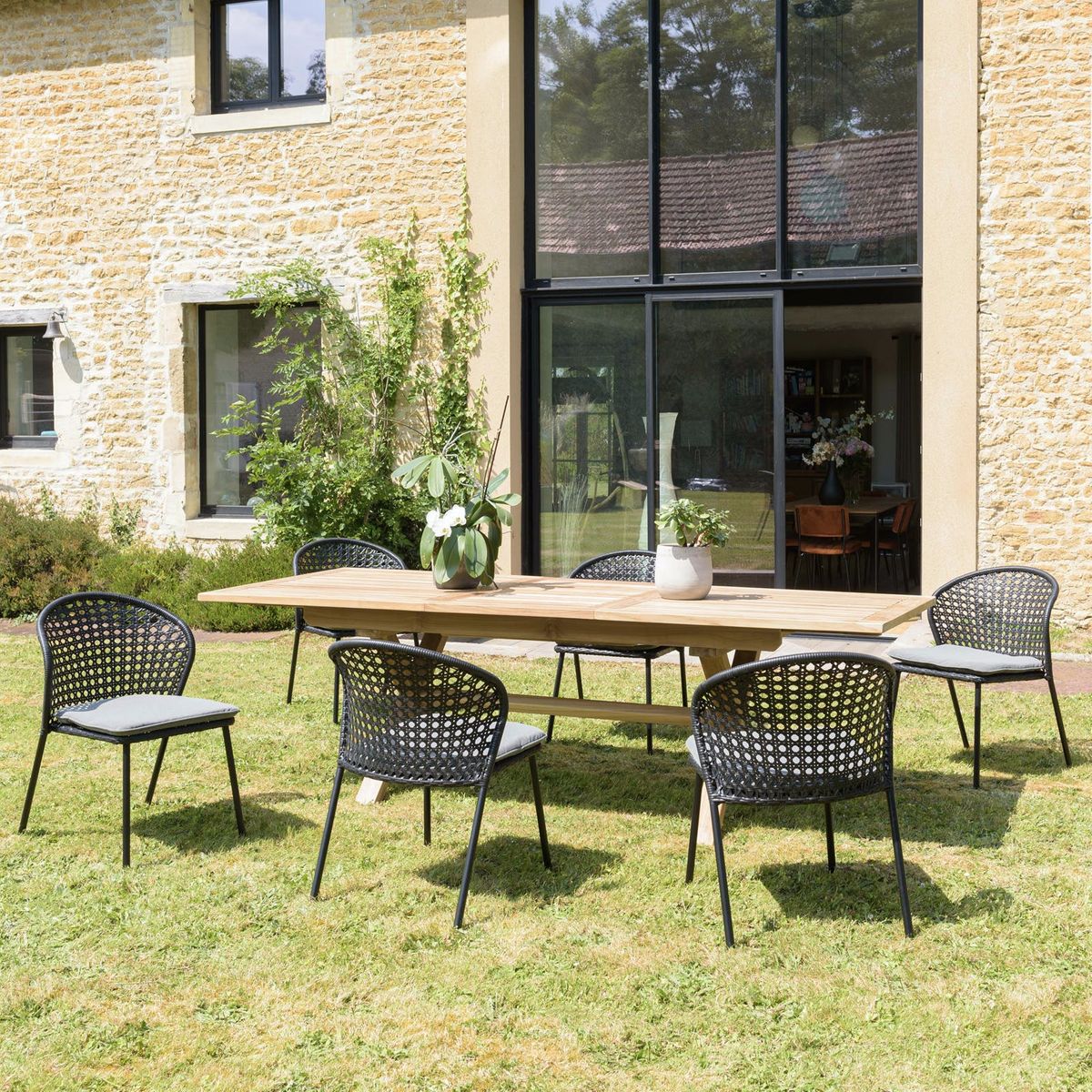Ensemble table de jardin extensible 256-320 cm et 10 assises