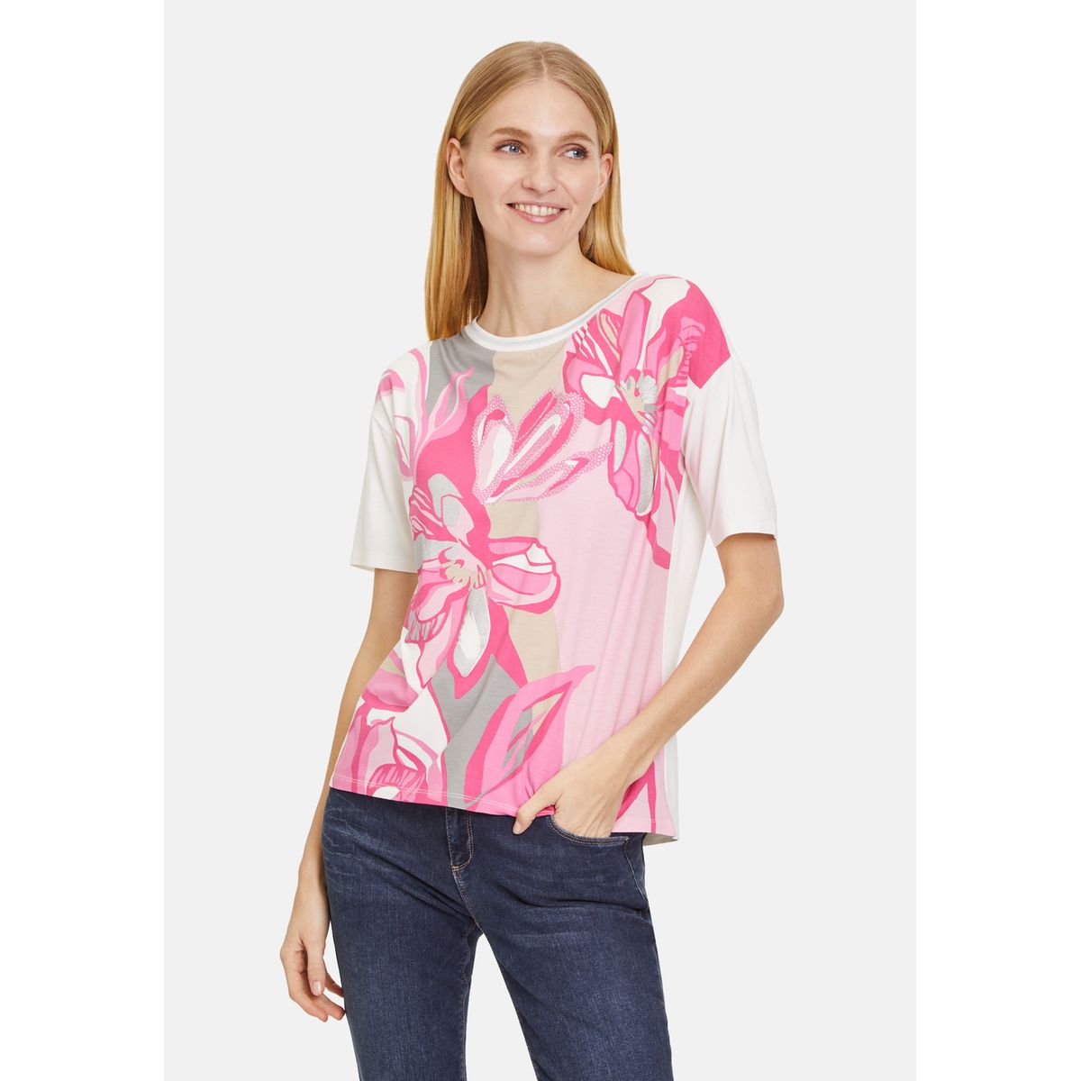 Haut Blanc Femme Taille 12/14, Manches 3/4, Motif Funky Devant, Coton, Neuf Sans étiquette