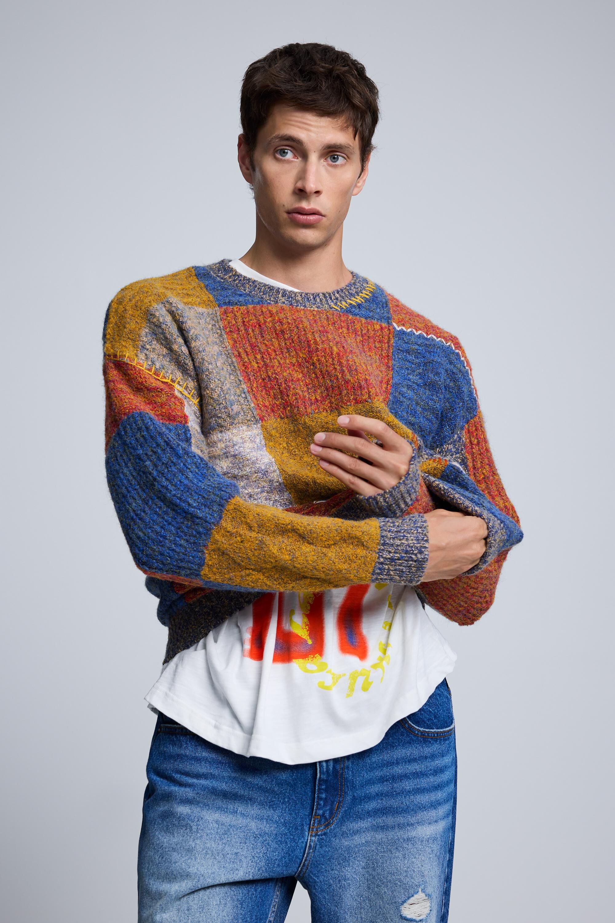pull patchwork en maille, DESIGUAL
