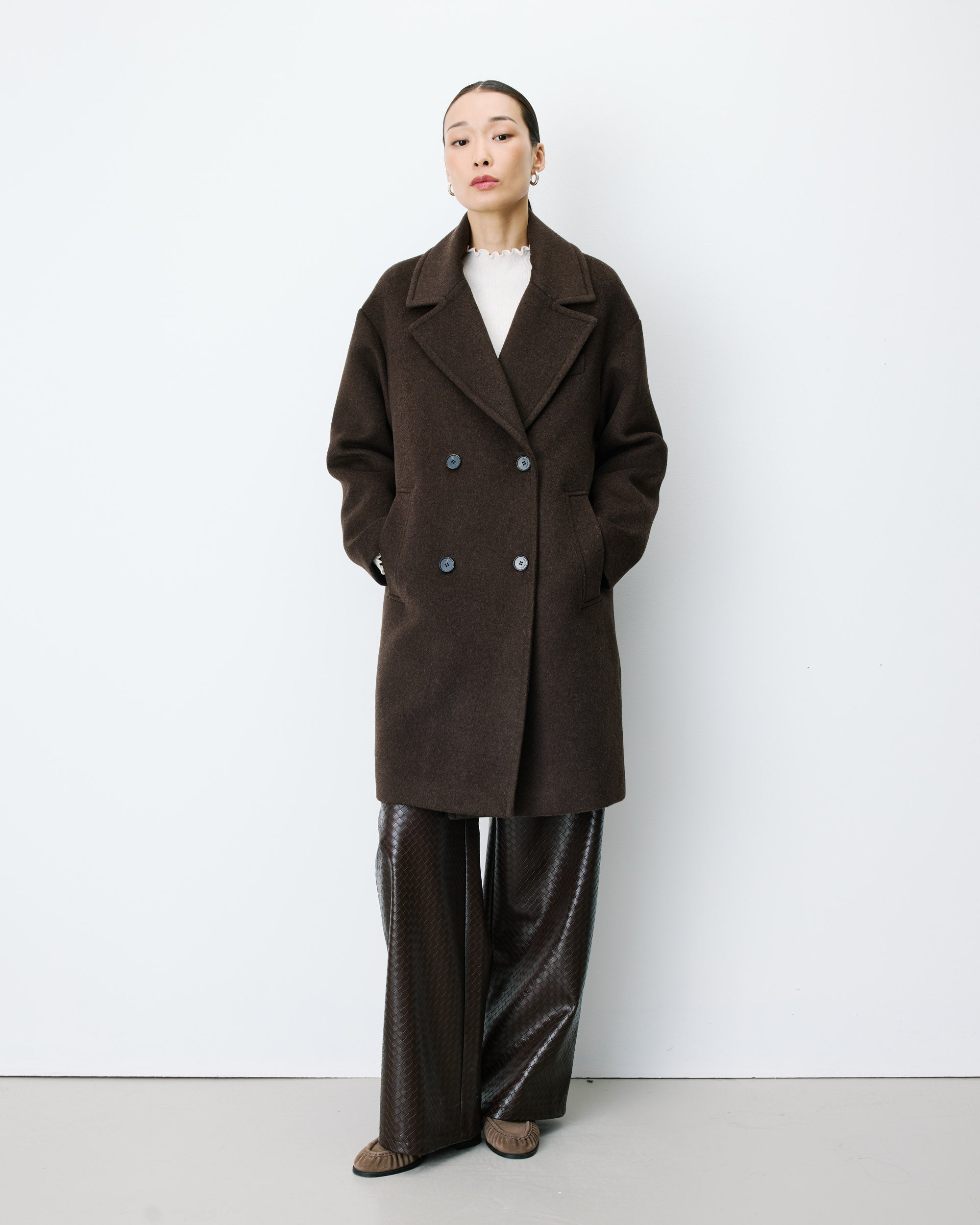 Manteau long croisé en laine mélangée grege Alois, GRACE & MILA
