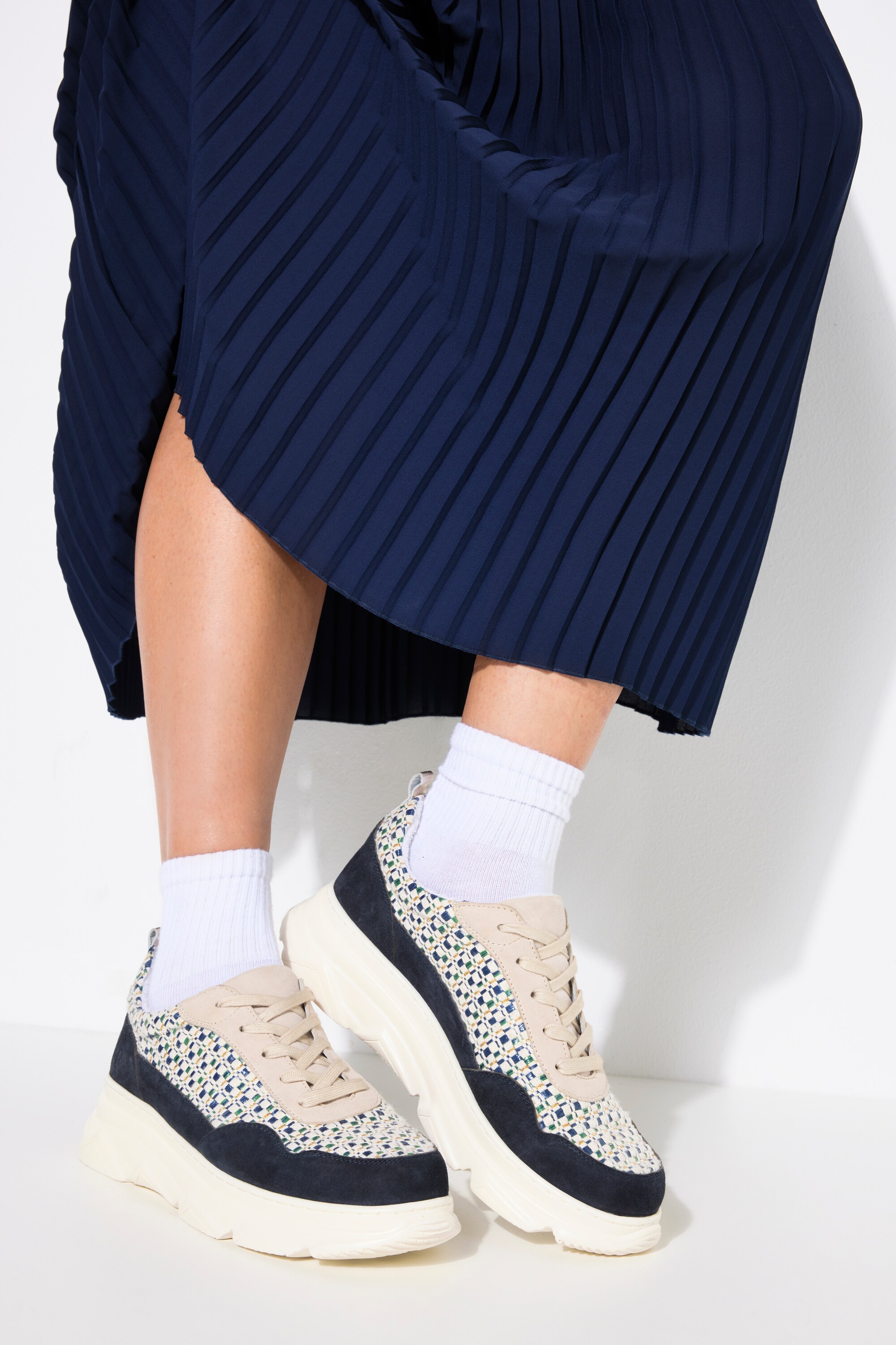 Sneakers en cuir compensées , pied large, ULLA POPKEN