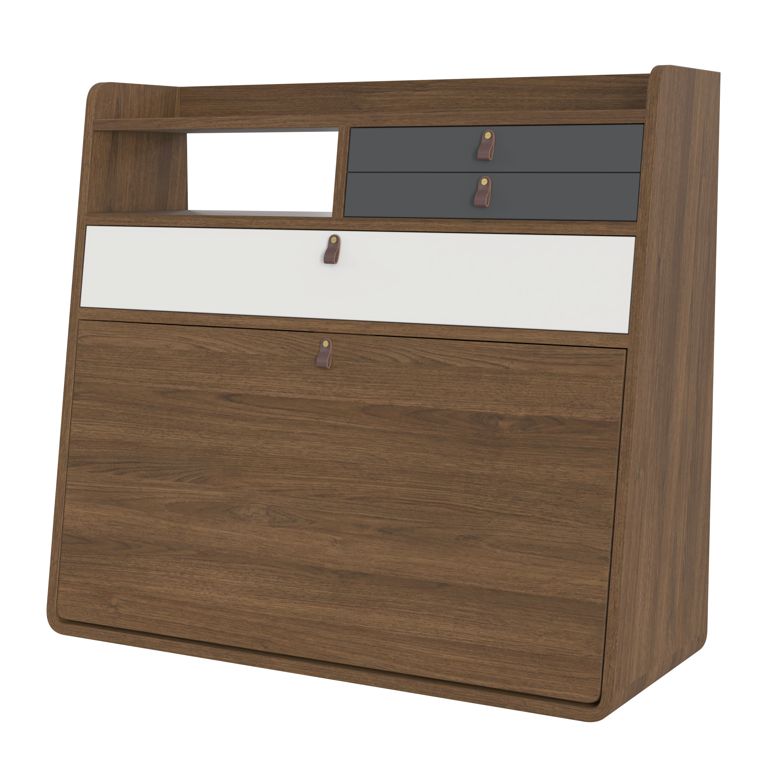 Bureau secrétaire mural en chêne teinté 80 cm, GASTON, HARTO