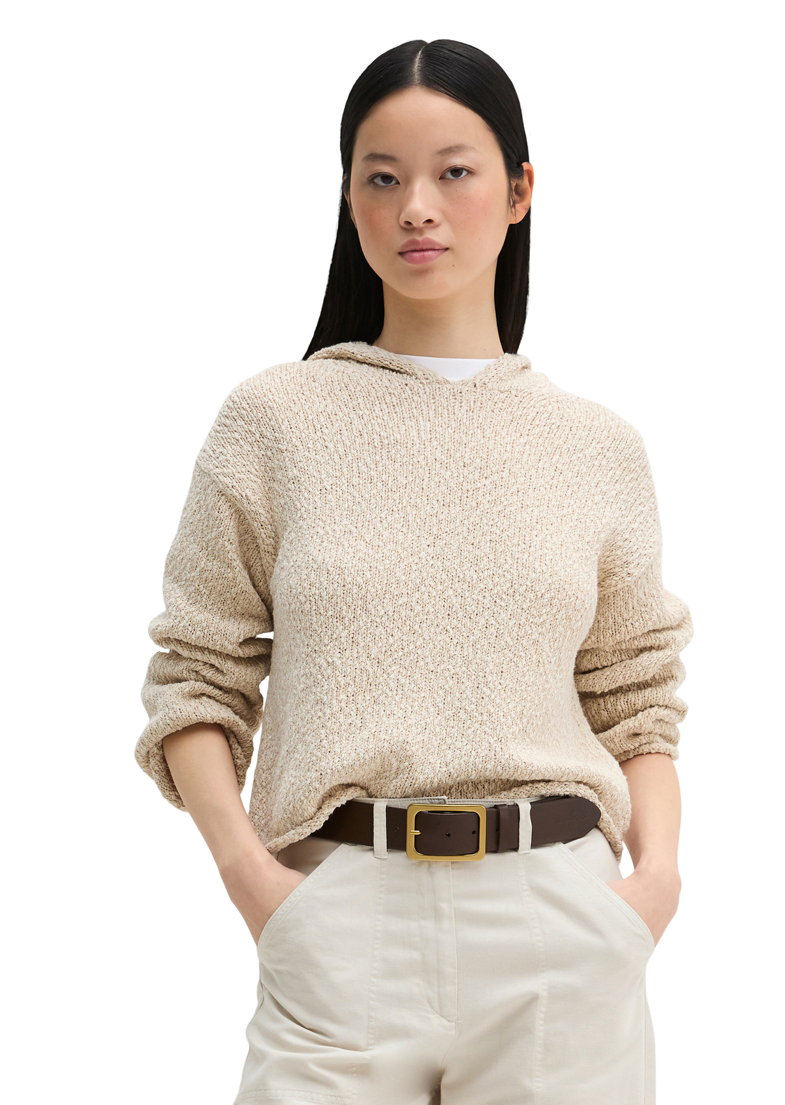 Hoodie en tricot loose cropped en coton organique mélangé Club, MARC O'POLO