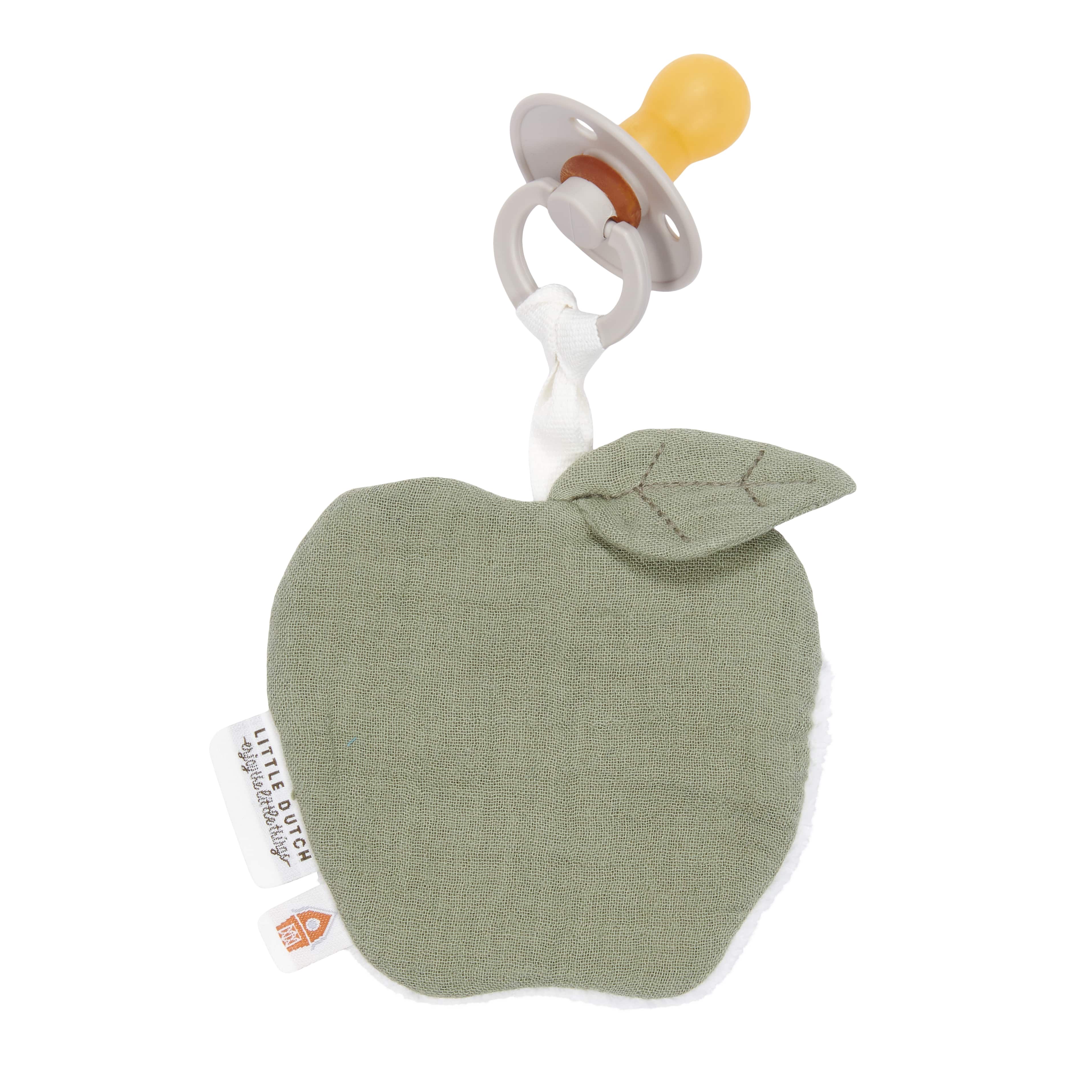 Doudou attache-tétine en gaze de coton Pomme - Pure Olive, LITTLE DUTCH