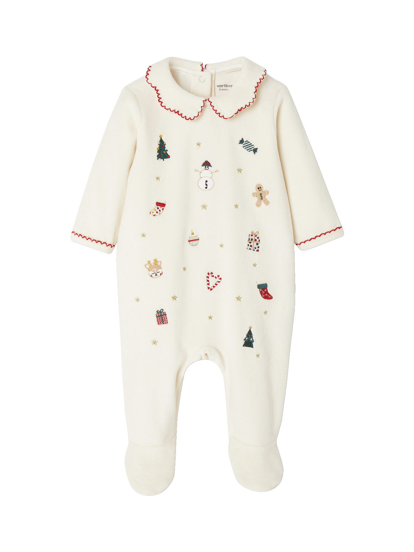 Pyjama Noël brodé en velours, VERTBAUDET