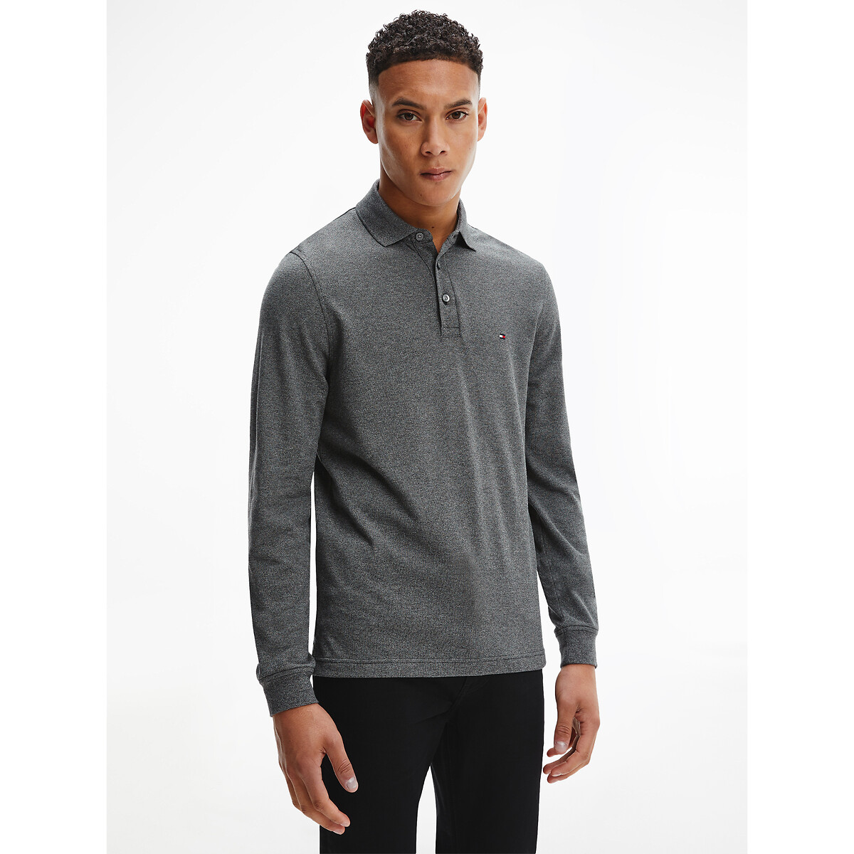 tommy hilfiger grey long sleeve polo