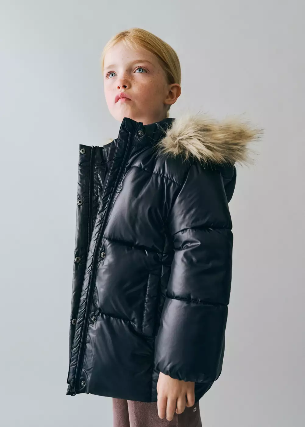 Anorak matelassé capuche imitation fourrure, MANGO BABY