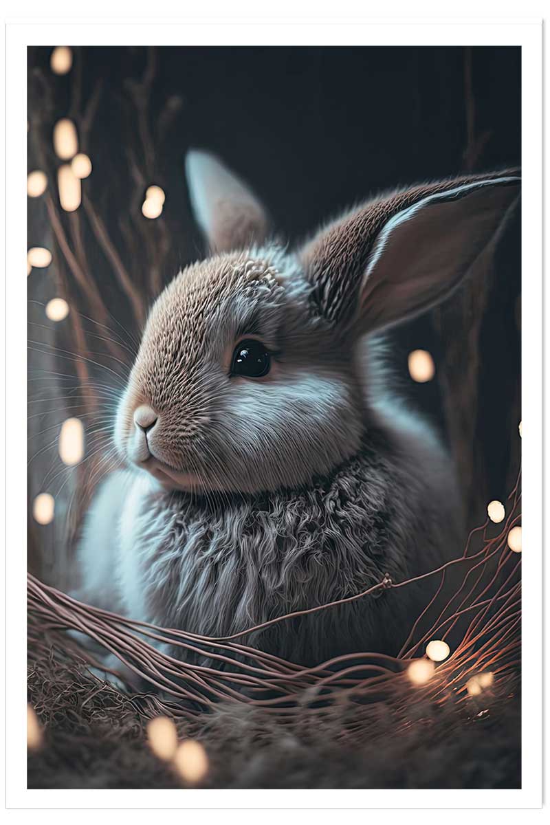 Affiche enfant lapin dans le nid, HEXOA
