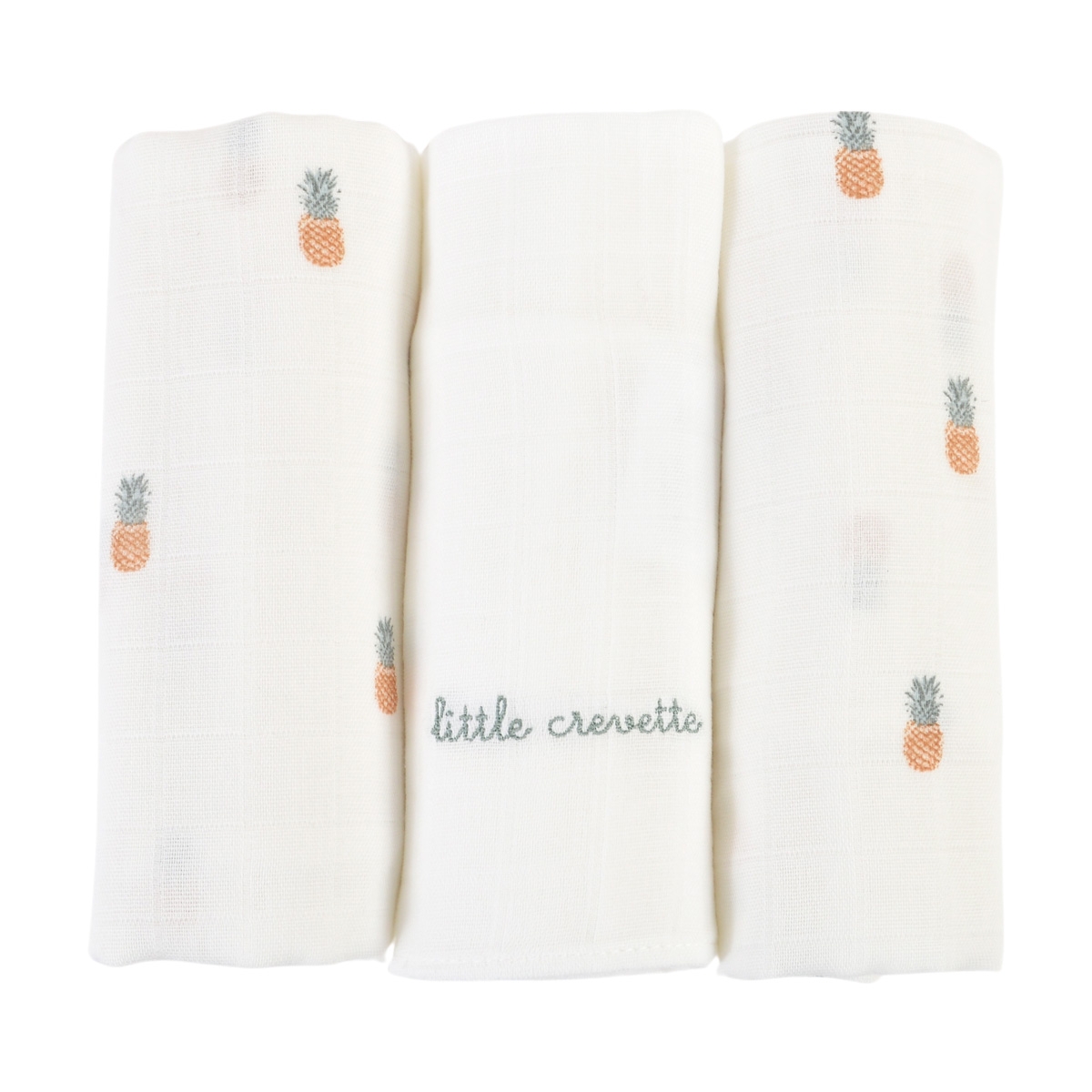 Lot de 3 langes coton bio ANANAS, LITTLE CREVETTE