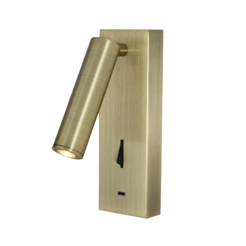 Applique liseuse avec interrupteur et USB C laiton patiné Tarifa, MILLUMINE