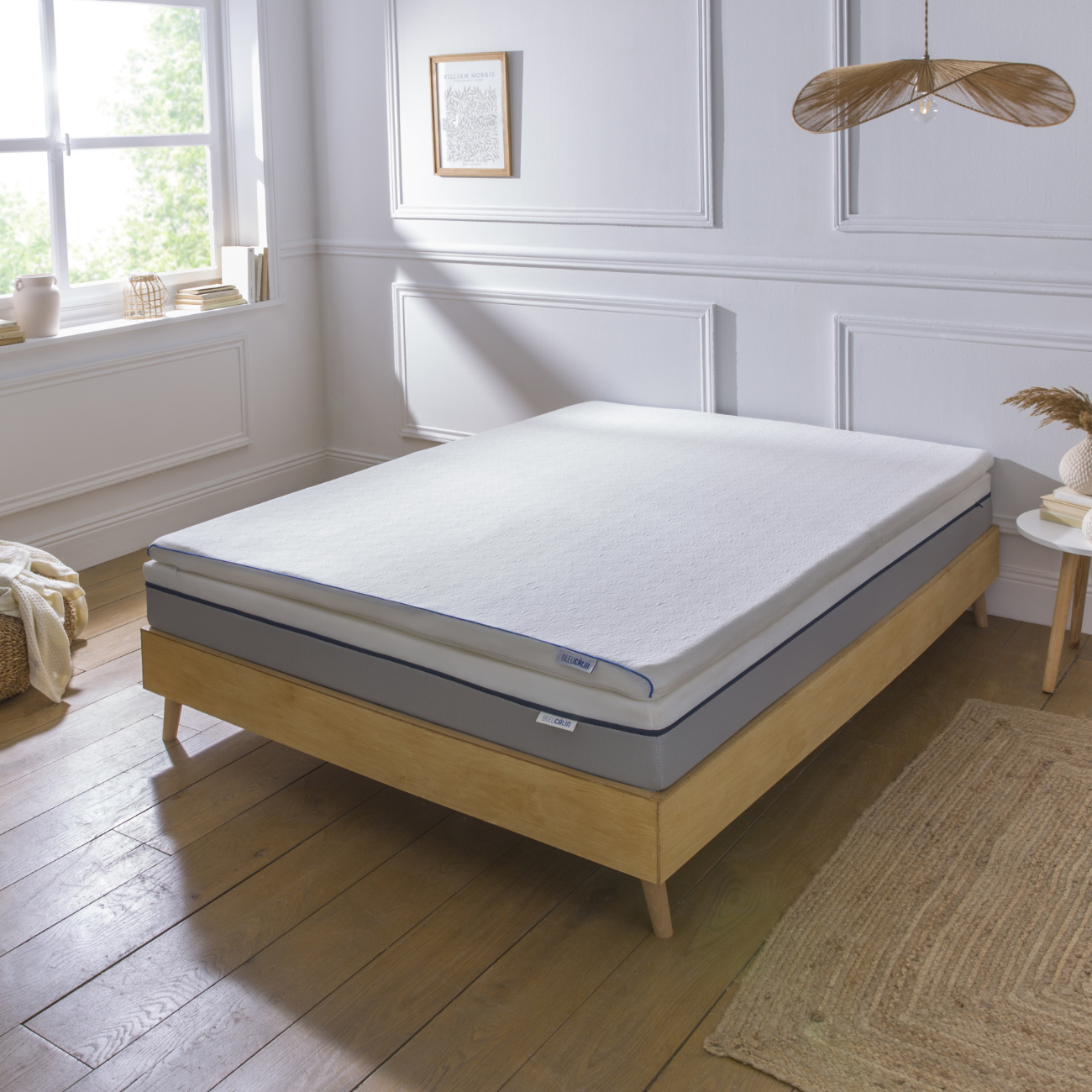 Surmatelas mémoire de forme 5cm respirant et déhoussable, BLEU CALIN