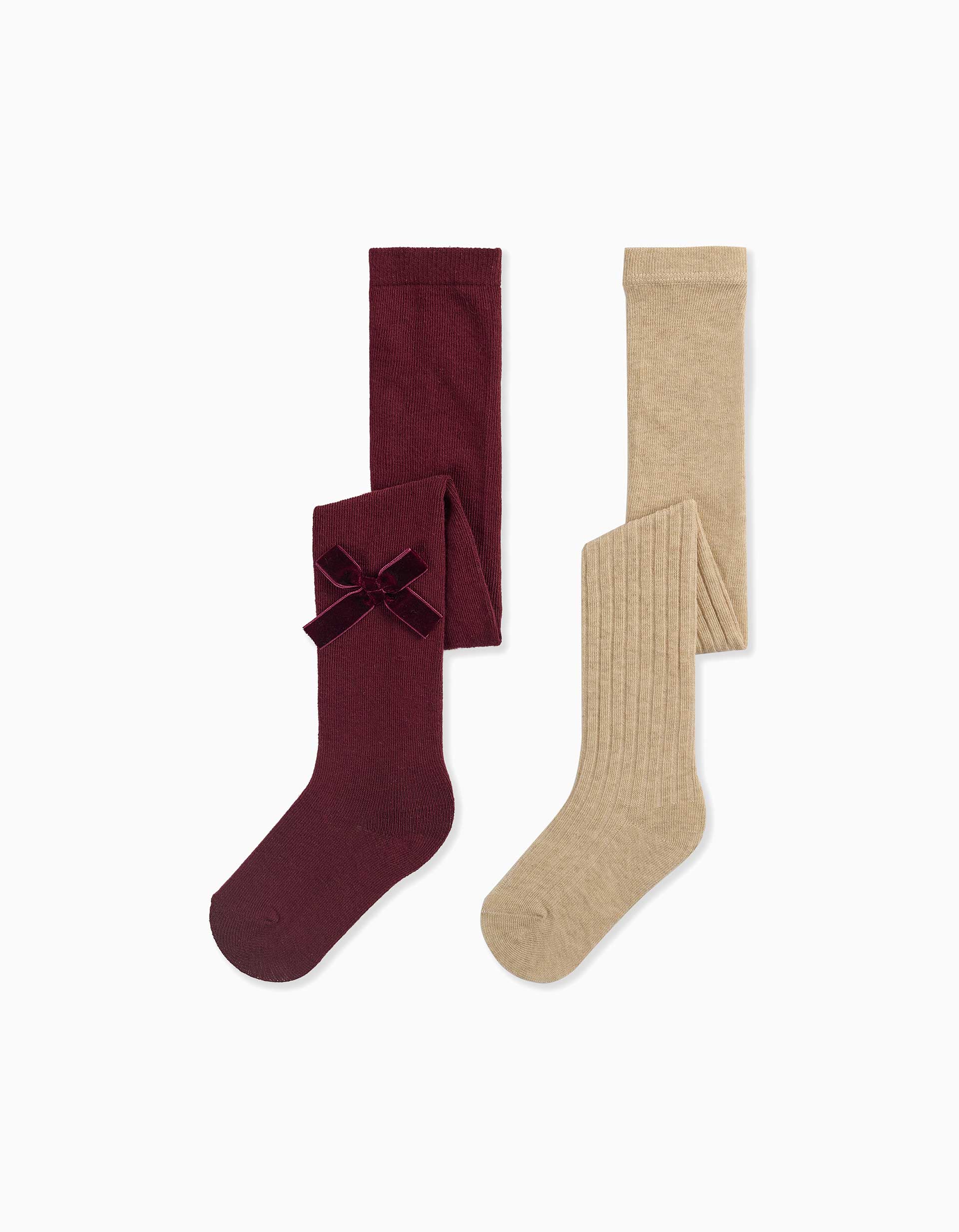 Lot de 2 collants côtelés/avec nœud, ZIPPY