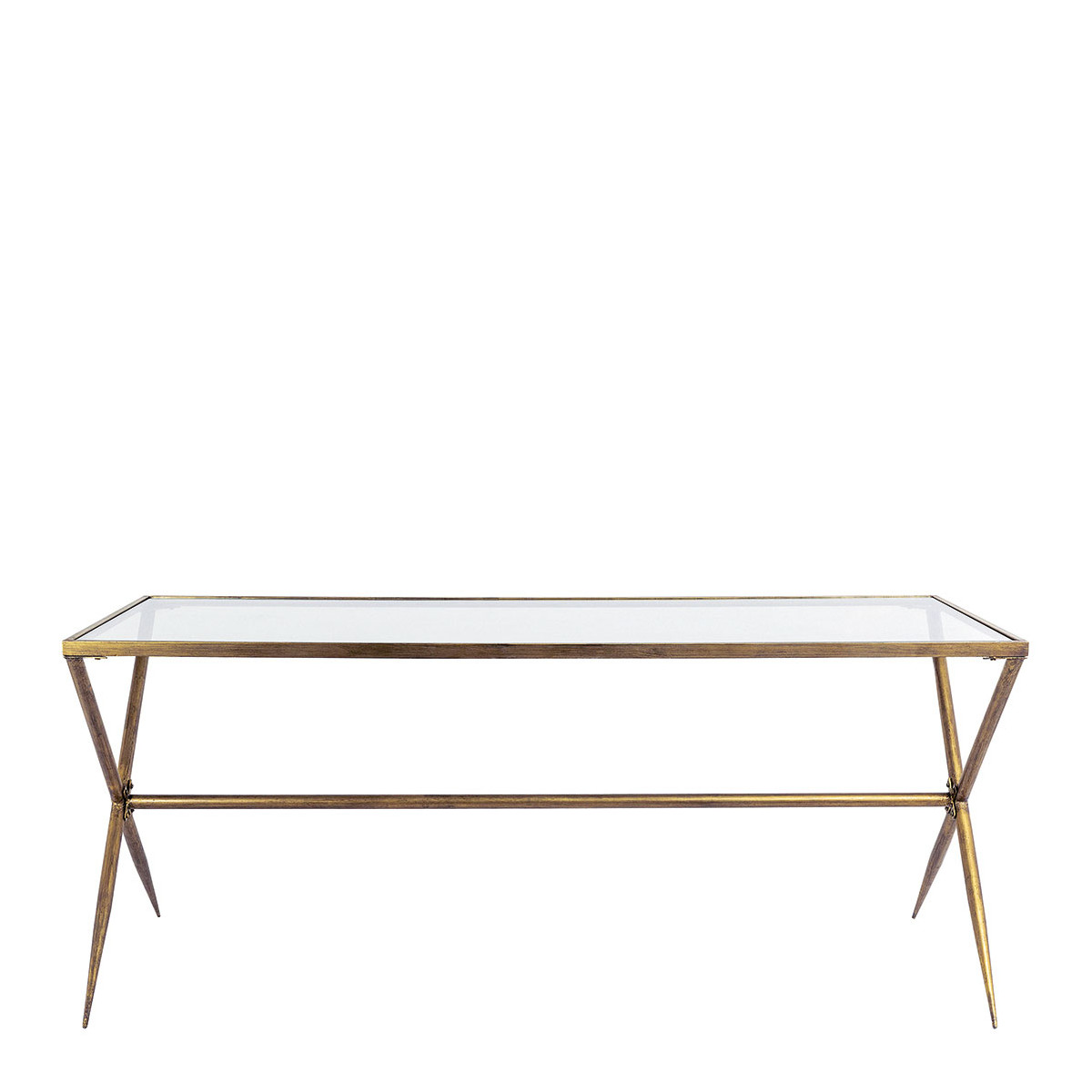 Table ANATOLE verre et métal finition laiton, BLANC D’IVOIRE