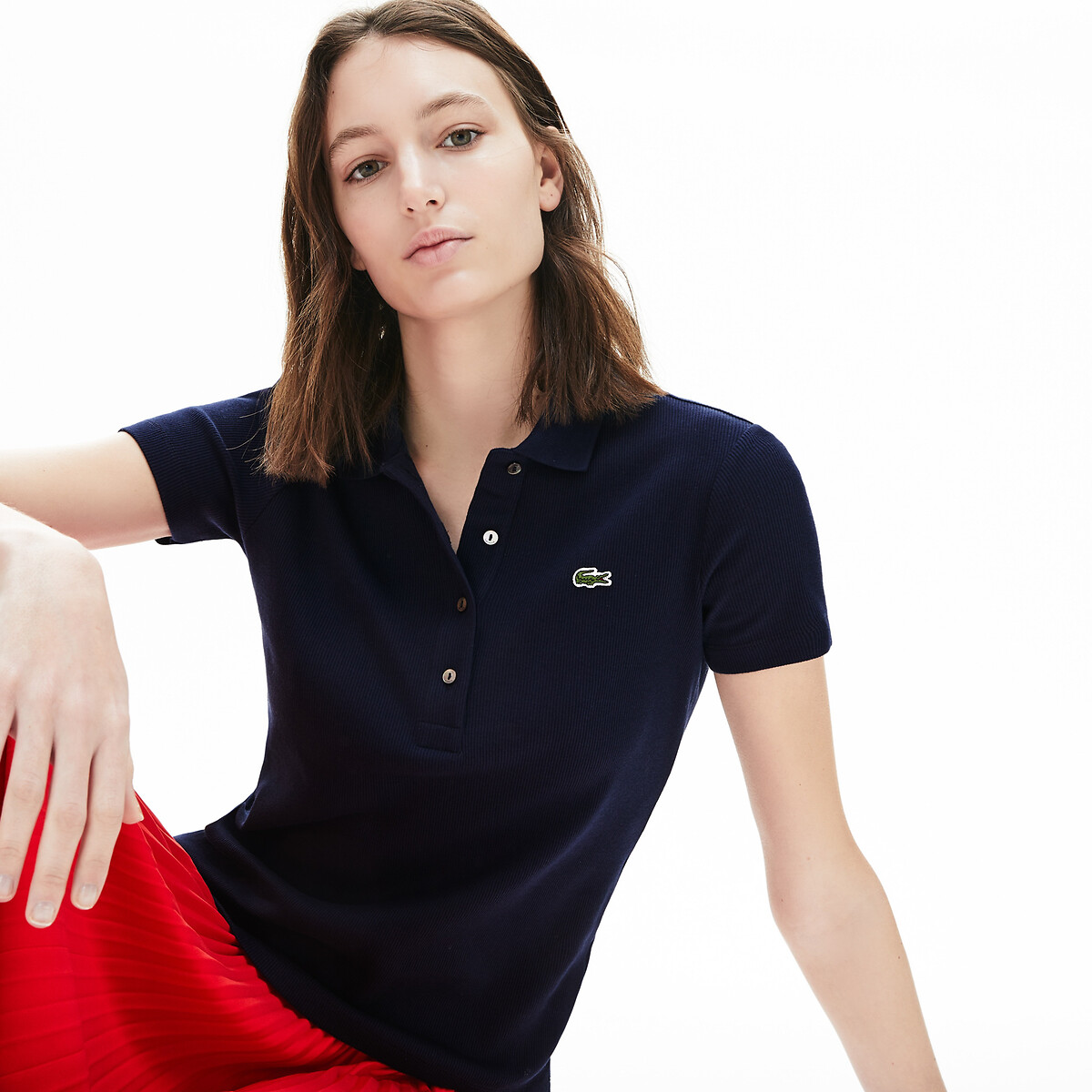 Embroidered logo polo shirt in ribbed cotton with short sleeves , navy ...