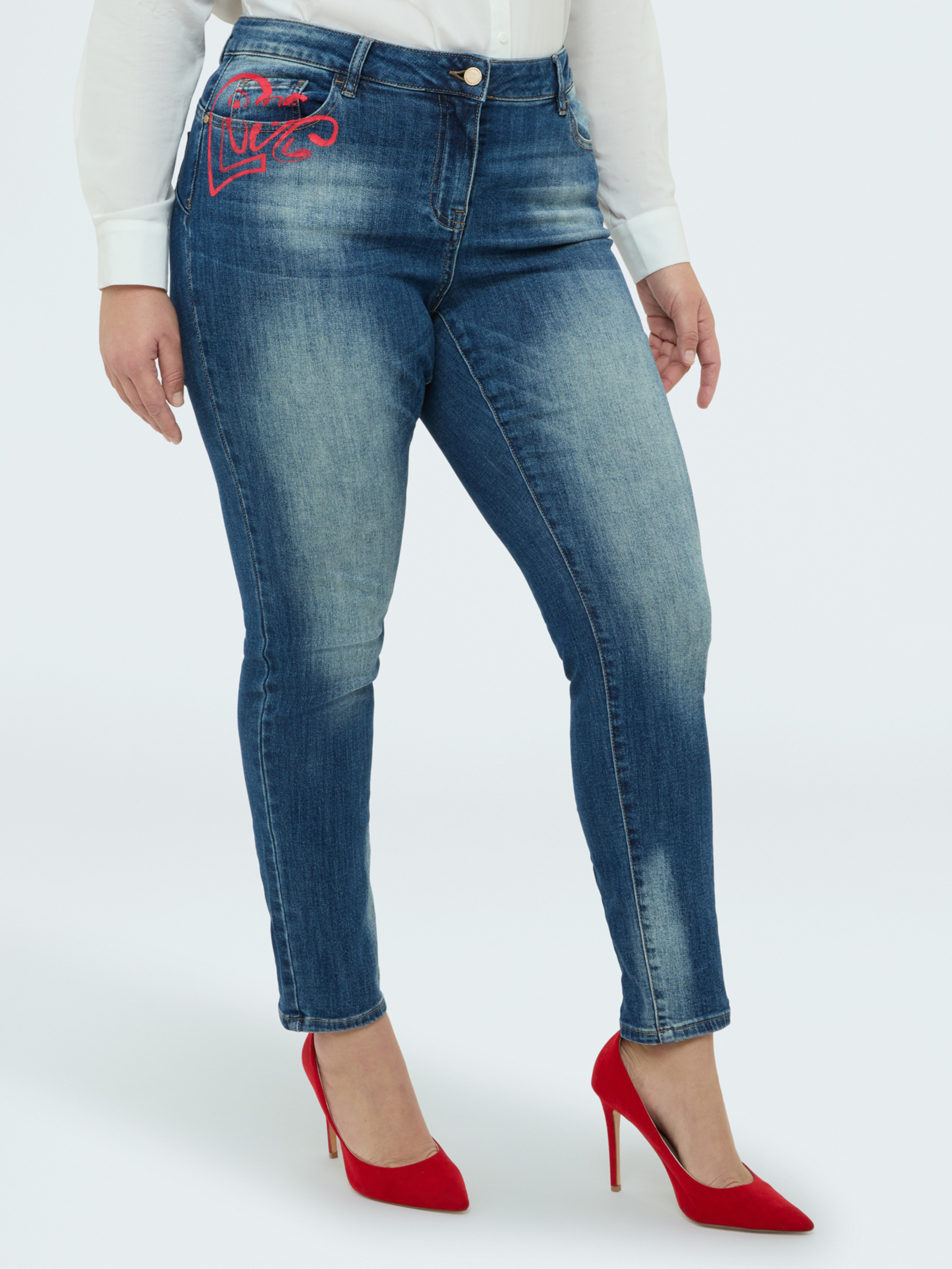 Jean Skinny avec cœur et inscription amour, FIORELLA RUBINO