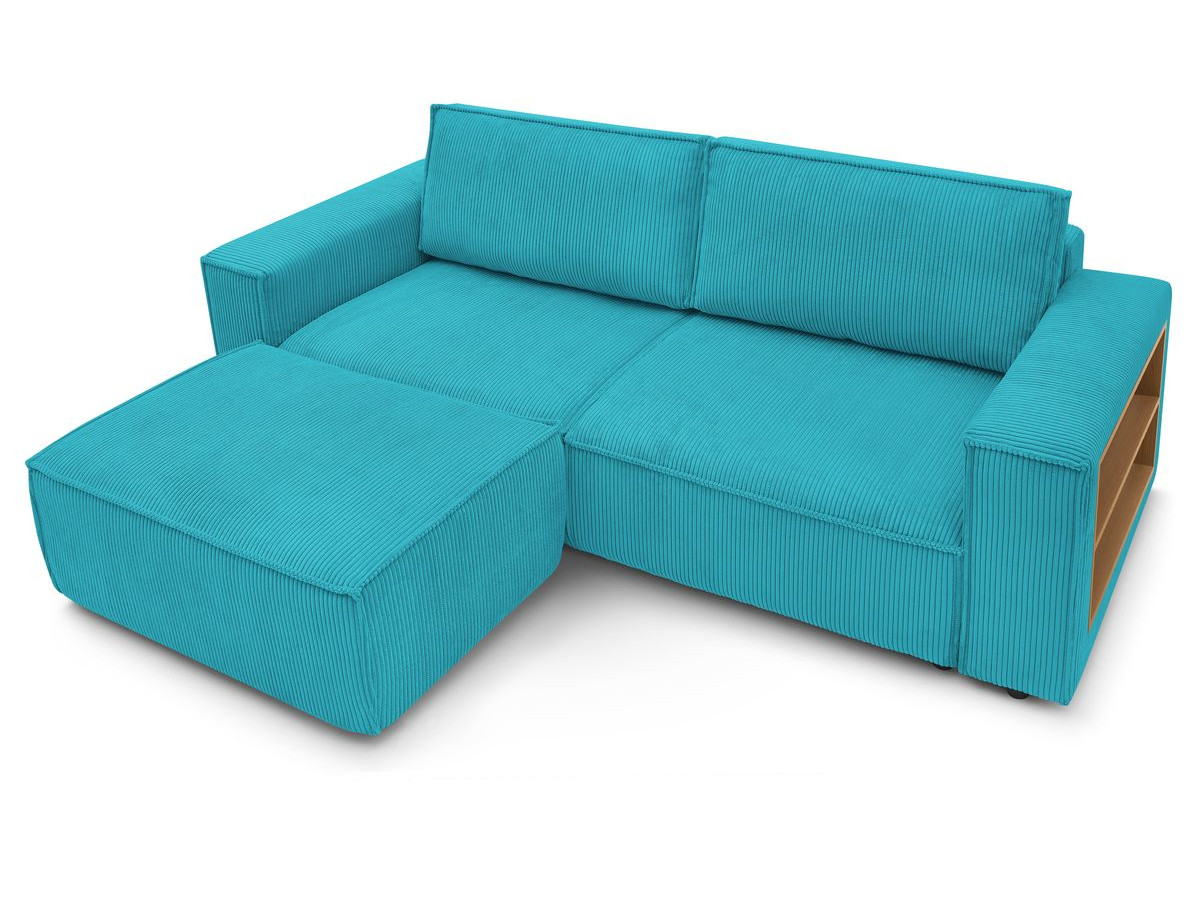 Canapé droit convertible 3 places en velours côtelé avec pouf, NIHAD, BOBOCHIC