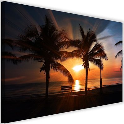 Tableau palmiers au bord de la mer au coucher du soleil RECOLLECTION