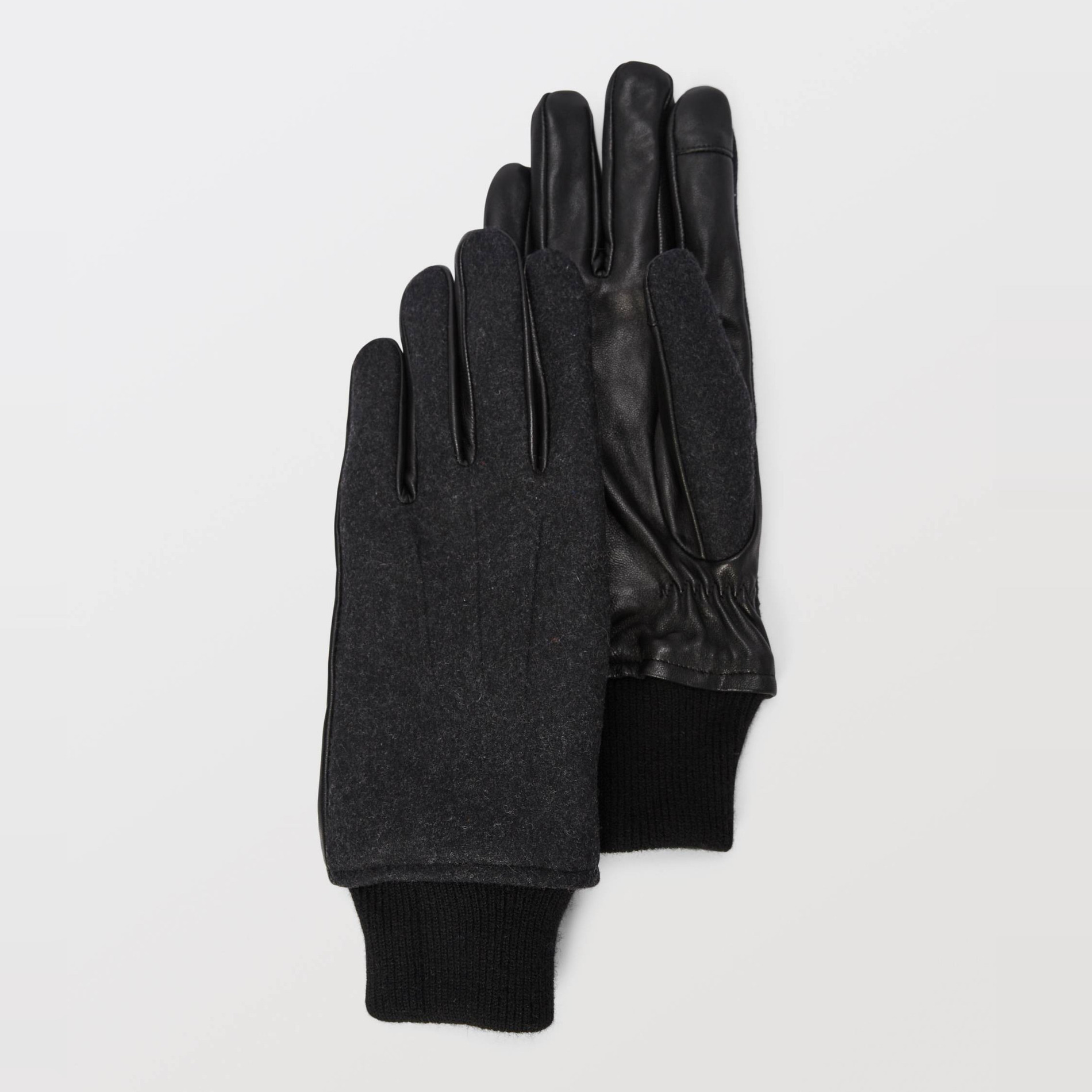Gant bi matière avec cuir, MONOPRIX