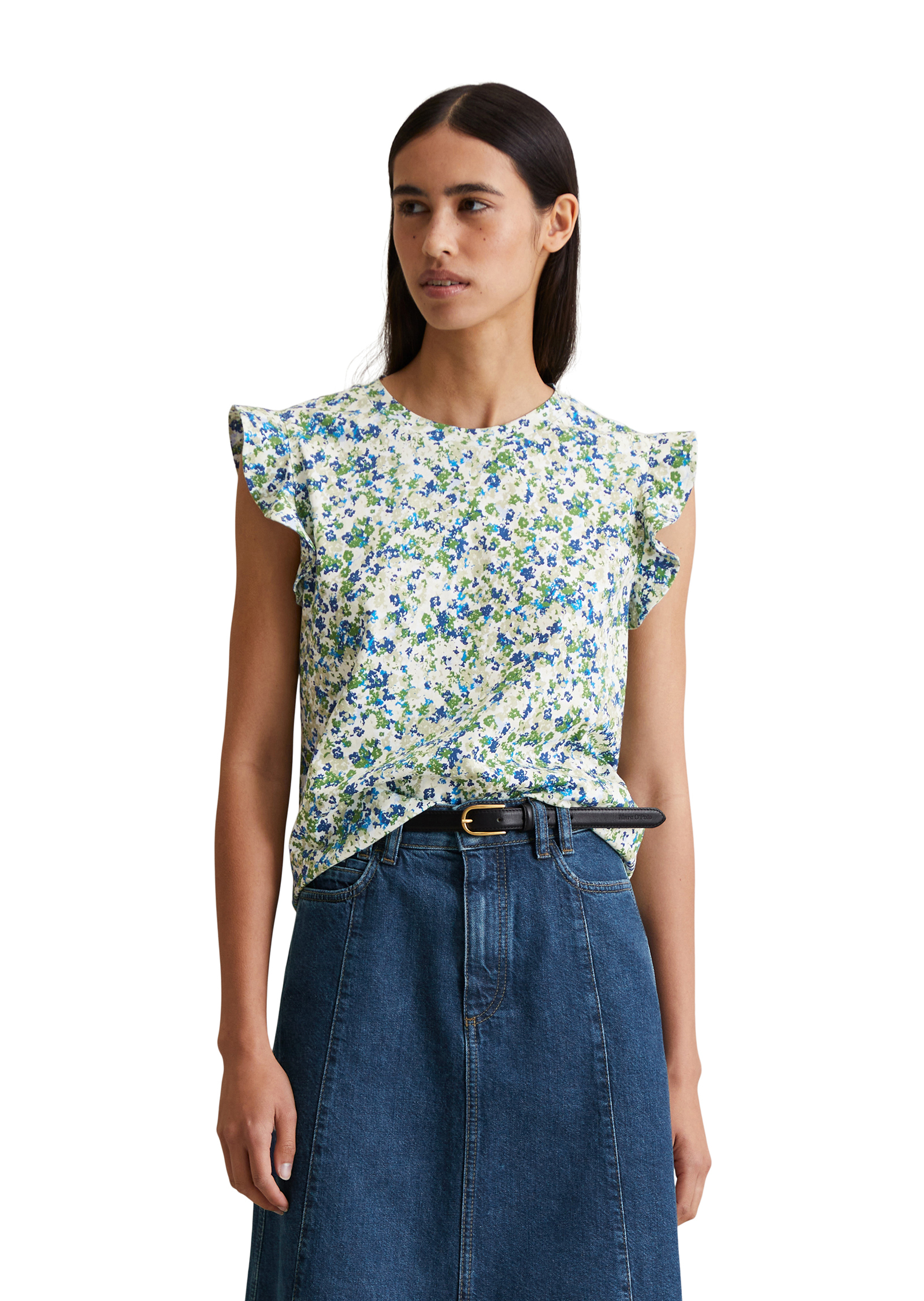 T-shirt à volants loose avec imprimé allover, MARC O’POLO DENIM