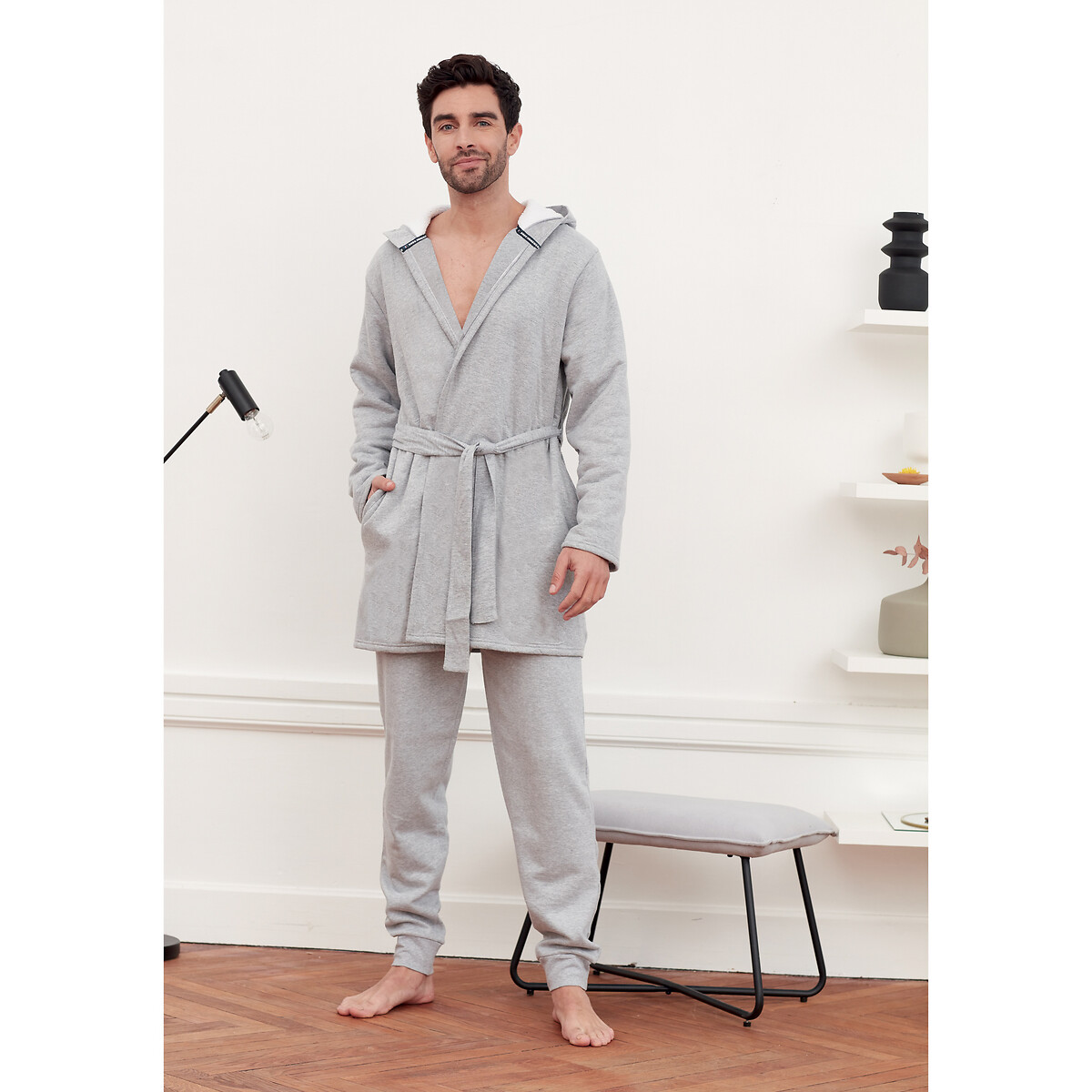 Product photograph of Beau Frenchy Hooded Bathrobe With Sherpa Lining from La Redoute UK