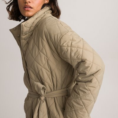 Recycled Long Padded Jacket with Tie Belt and Press-Studs LA REDOUTE COLLECTIONS