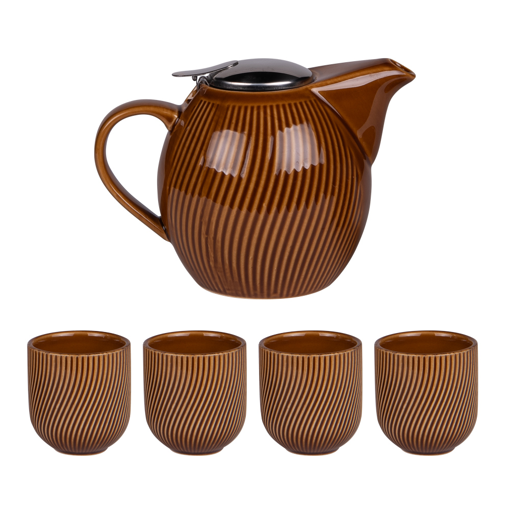 Coffret théière 0,9L avec 4 gobelets Mao miel, TABLE PASSION