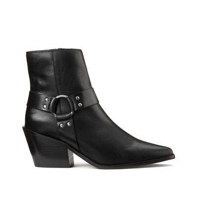Leather Western Ankle Boots with Block Heel LA REDOUTE COLLECTIONS