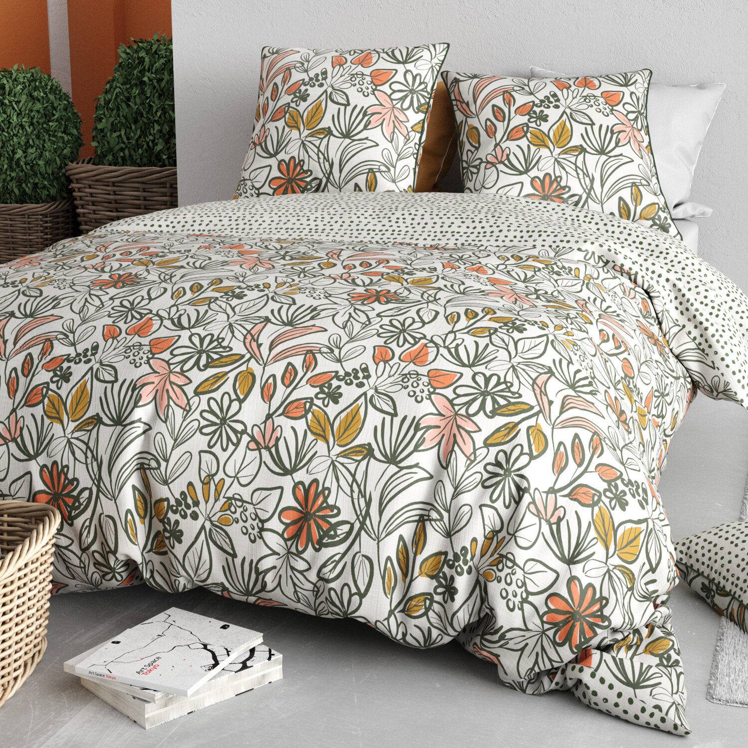 Parure housse de couette en coton imprimée, Narcisse, C DESIGN HOME TEXTILE