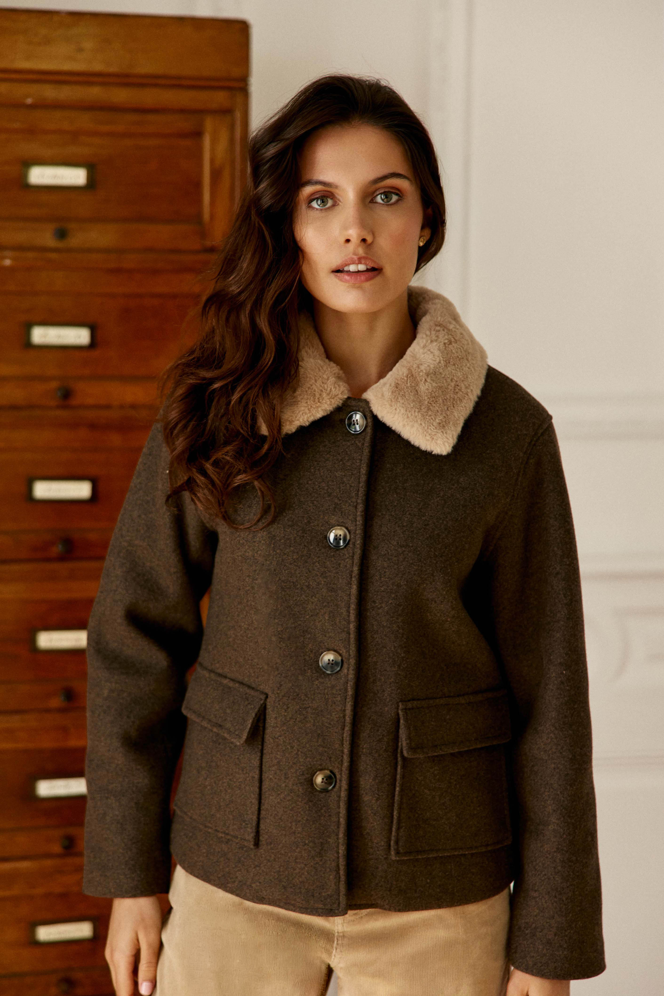 Manteau col amovible uni NATTIE, LA PETITE ETOILE