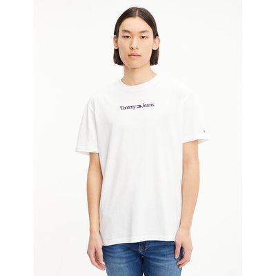 Classic Linear Cotton T-Shirt with Embroidered Logo and Crew Neck TOMMY JEANS