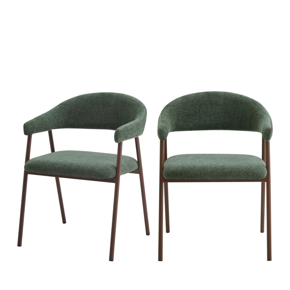 Lot de 2 fauteuils de table en tissu piètement effet bois foncé- LEON, DRAWER