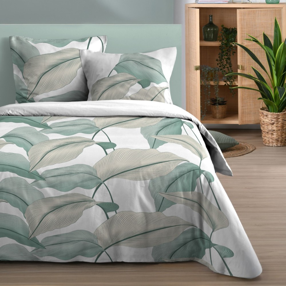 Housse de couette 260x240 finition rabat + 2 taies coton 57 fils, DECORATIE